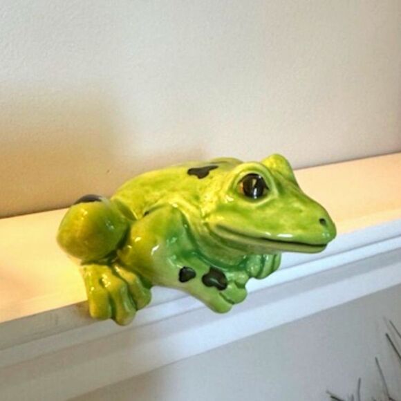 VTG Porcelain Green Frog Figurine SHELF SITTER 3.25"X3.25" Garden Animal Decor - Picture 4 of 14